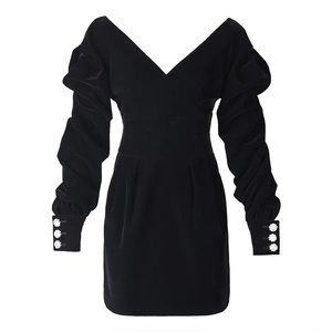 Black velvet crystal off shoulder dress S